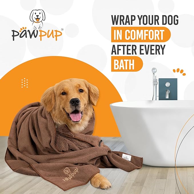 Dog Towels for Drying Dogs Super Absorbent Microfiber Pet Grooming Towel for Dogs, Cats and Other Pets (55 x 28 Inches, Brown)