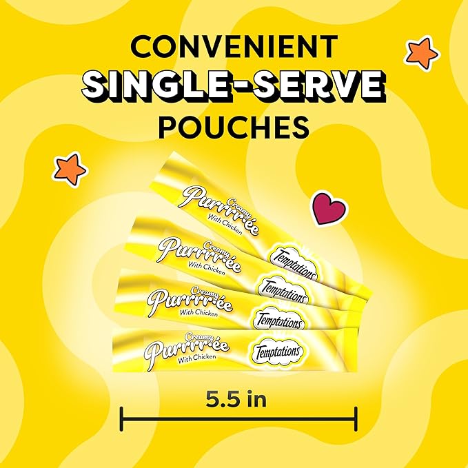 Temptations Creamy Puree Squeezable Lickable Wet Cat Treats with Chicken, 0.42 oz. Tubes, 4 Count, Pack of 11 (44 Total)