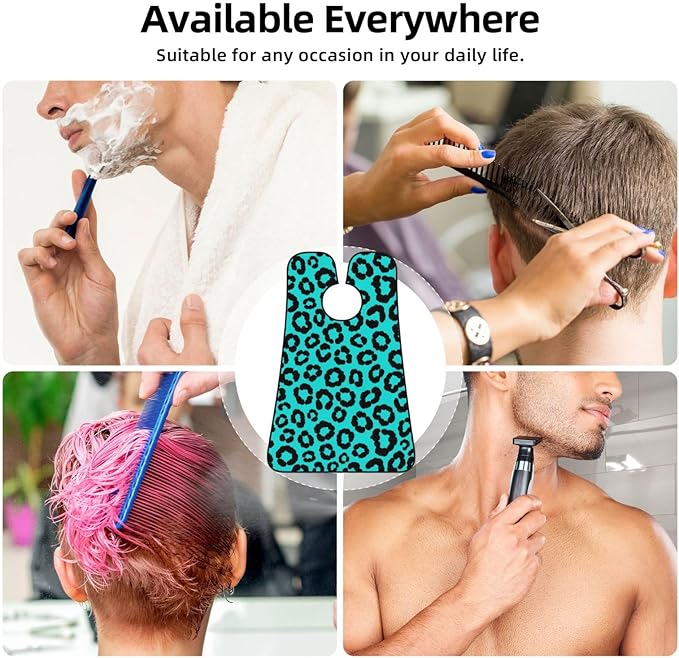 Beard Trimming Hair Catcher, Cheetah Blue and Black Leopard Print Shave Bib, Non-Stick Bib Apron Waterproof, Shaving Tool for Men for Husband Father’s Day