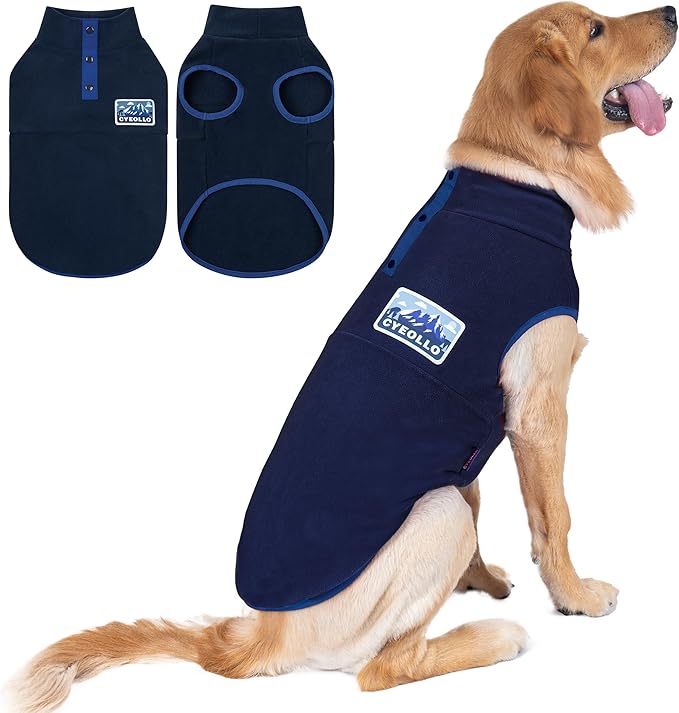 cyeollo 2XL Fleece Dog Sweater, Stretchy Pullover Fleece Vest with Turtleneck Dog Sweatshirt Warm Winter Clothes for Medium to Large Dogs Boy Pet Apparel, Navy Blue XXL