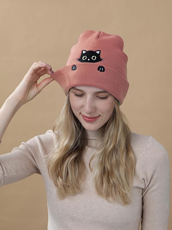 Cat Hat Beanie for Lovers - Cute Women's Embroidery Themed Gifts for Mom - Funny Novelty Trendy Stuff