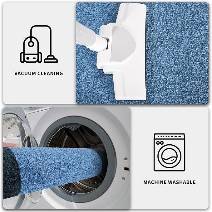 PURRUGS Dirt Trapping Door Mat 24" x 60", Non-Slip/Skid Machine Washable Entryway Rug, Shoes Scraper, Throw Rug, Super Absorbent Area Rug for Muddy Wet Shoes and Paws, Light Blue & Navy