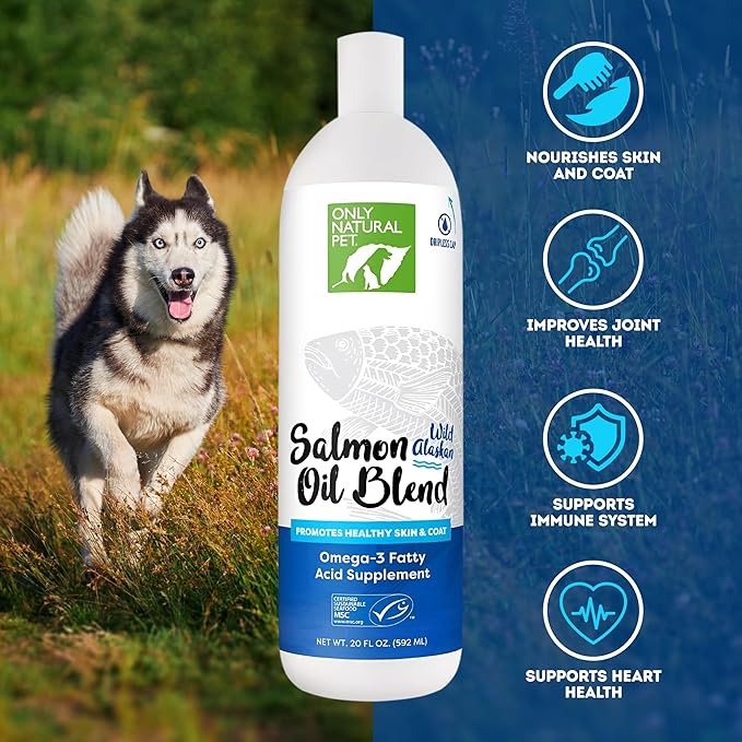 Only Natural Pet Wild Alaskan Salmon Oil for Dogs & Cats - Omega 3 & 6 Supplement for Pets - EPA & DHA Fish Oils, All Natural Joint Support, Promote Healthy Skin, Coat & Heart - 20 Fl Oz (Pack of 2)