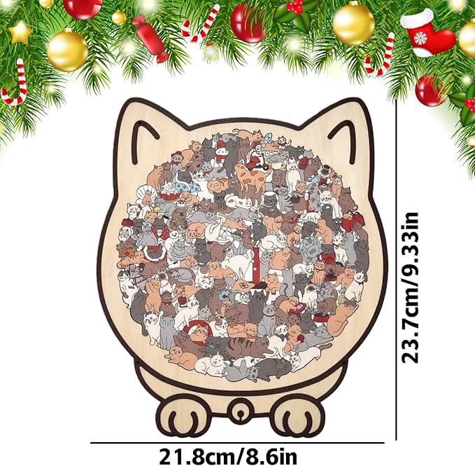 135-Piece Colored Cat Shaped Wooden Jigsaw Puzzle for Adults, Cats Shaped Wooden Puzzle, Unique Animal Pieces, CreativePuzzle Gifts for Cats Lovers or Puzzle Fans, Home Decor & Gift (Morandi)