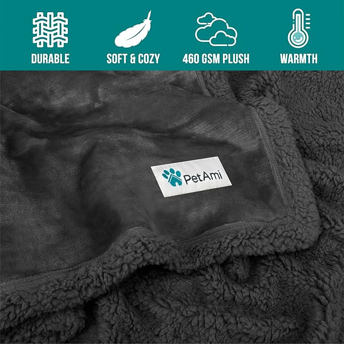 PetAmi Dog Blanket for Bed, XL Pet Blanket Large Dogs, Fleece Furniture Couch Cover Protector Sofa Car Crate Kennel, Soft Sherpa Cat Throw Plush Reversible Washable, Twin 60x80 Solid Dark Gray