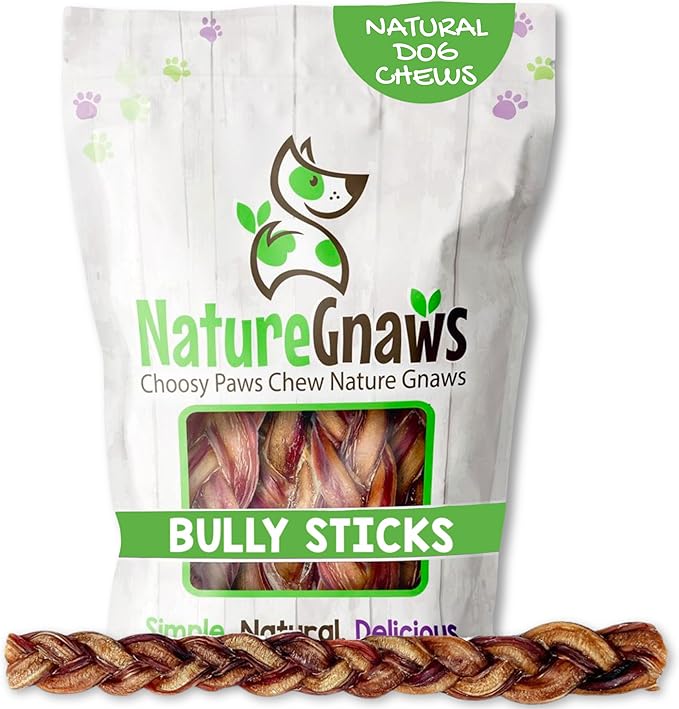 Nature Gnaws Braided Bully Sticks for Dogs 11-12" (5 Count) - Long Lasting for Aggressive Chewers and Large Dogs - Natural Beef Dog Chew Bones