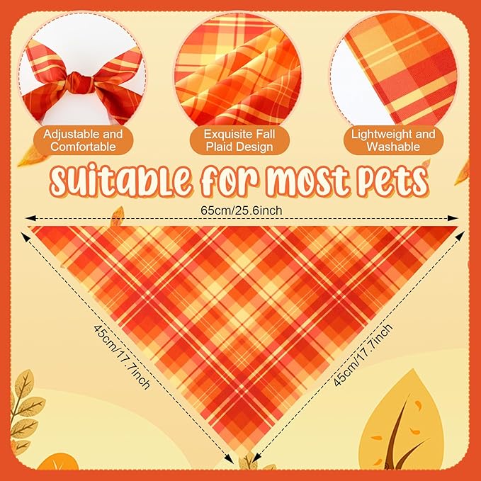 Abbylike 50 Pcs Thanksgiving Dog Bandanas Bulk Plaid Bandanas for Dogs Triangle Kerchief Bib Scarf for Pets Fall Costume Photo Props Accessories Pet Shops Groomers, 25 Styles (25.6 x 17.7 x 17.7)