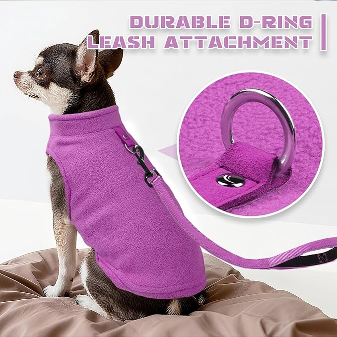 PETCARE Small Dog Sweater Cat Fleece Vest Soft Dog Jacket with Leash O-Ring Fall Winter Warm Pet Pullover Coat Puppy Clothes for Small Dogs Cats Chihuahua Apparel Shih Tzu Costume, Purple