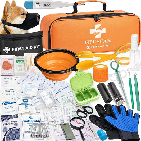 Dog First Aid Kit - Pet First Aid Kit for Dogs with Pooper Scooper First Aid Supplies for Home Camping Hiking Traveling Hunting and Sports