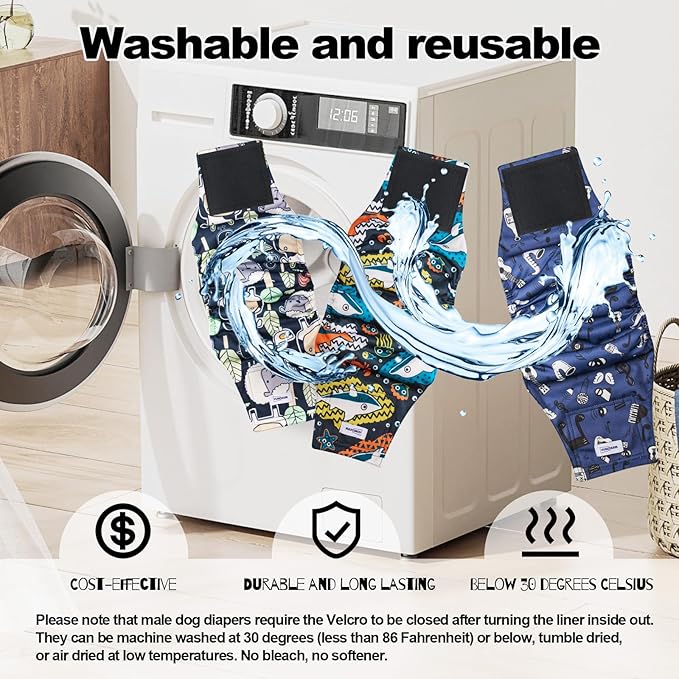 Washable Dog Diapers Male Reusable, Premium Belly Bands for Male Dogs Small, Pack of 3, High Absorbing Small Male Dog Pee Wraps for Doggie in Incontinence or Excitable Urination and Training(S)