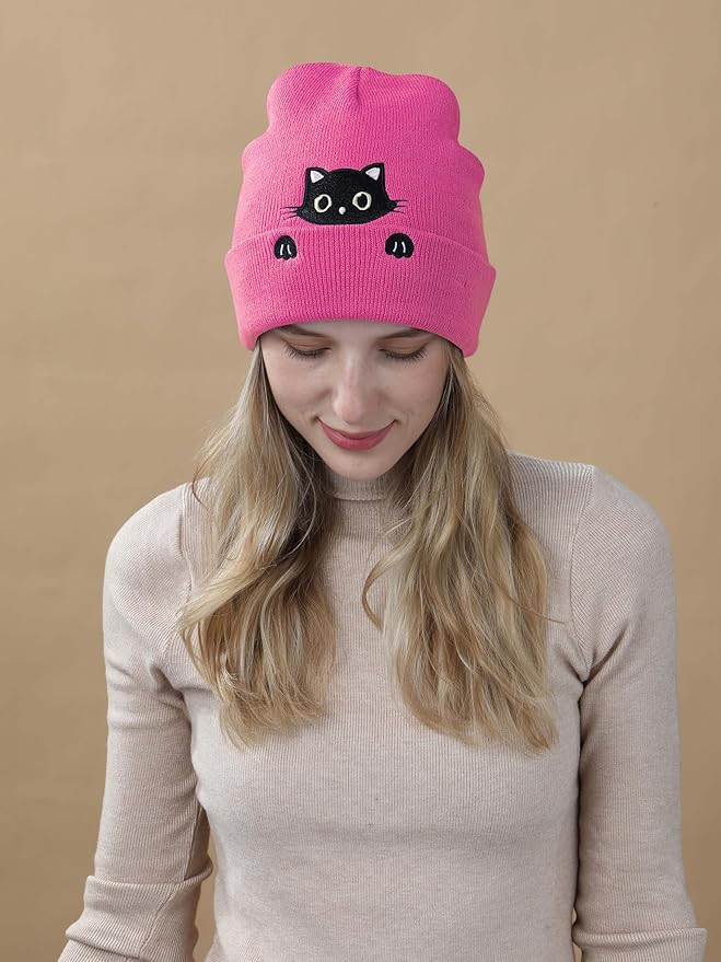 Cat Hat Beanie for Lovers - Cute Women's Embroidery Themed Gifts for Mom - Funny Novelty Trendy Stuff