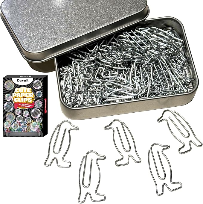 Cute Paper Clips, 60PCS Penguin Shaped Paper Clips Animal Bookmarks Clips, Assorted Colors, Fun Office Gifts for Women Men Coworkers Teachers Students Girls Boys, Christmas Gifts