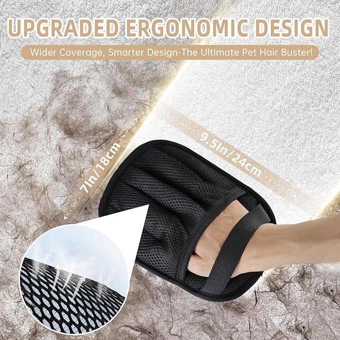 2 PCS Pet Hair Removal Glove for Cats & Dogs, Newly Pro Five-Finger Electrostatic Pet Hair Remover Gloves, Magic Brush Pet Hair Removal Tool (Black, L)