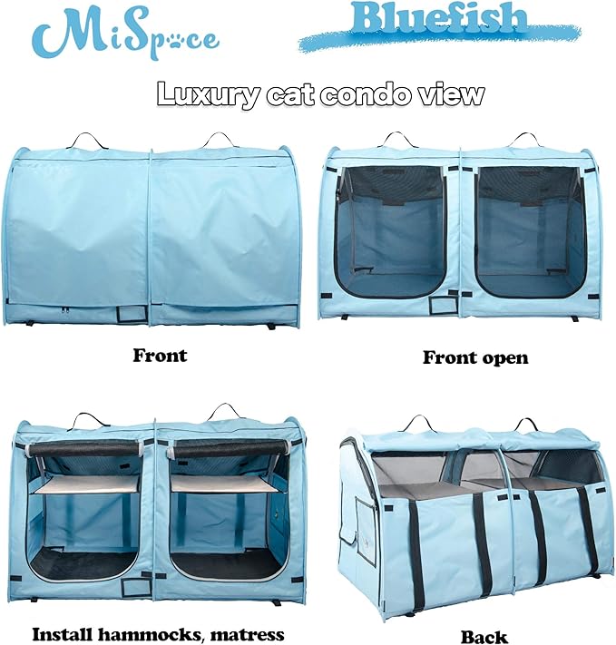 Mispace Portable Twin Compartment Show House Cat Cage/Condo - Easy to Fold & Carry Kennel - Comfy Puppy Home & Dog Travel Crate with Portable Carry Bag/Two Hammocks/Mats and Collapsible Litter Box