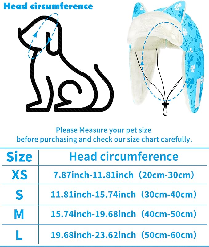 PET SHOW Dog Trapper Hat Winter Hat for Medium Large Dogs Warm Fleece Aviator Hats with Ear Flaps Adjustable Outdoor Boy Pet Pilot Costume Cap L-Blue Paw/Without Ear Holes