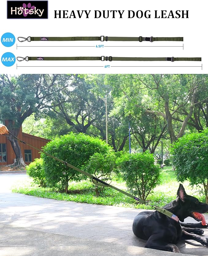 Hotsky Heavy Duty Dog Leash,4.5-6 FT Adjustable Durable Nylon Seatbelt Lead with Two Padded Traffic Handle and Carabiner for Large Medium and Small Breed Dogs,ArmyGreen