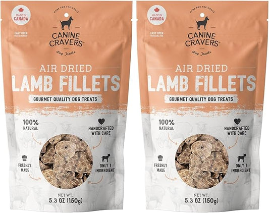 Canine Cravers Single Ingredient Dog Treats – Premium Lamb Fillets - Human Grade Air Dried Hypoallergenic Pet Food – Grain, Gluten, and Soy Free – 100% All Natural – 5.3 oz (Pack of 2)