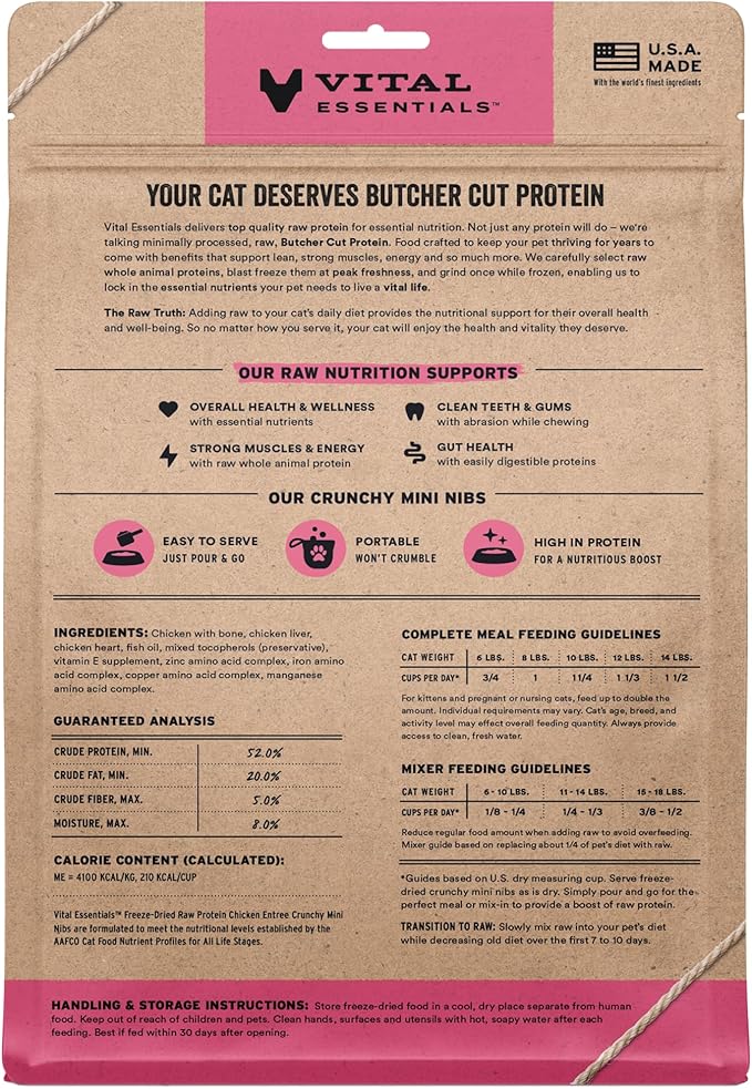 Vital Essentials Freeze-Dried Raw Chicken Meal or Mixer Cat Food Crunchy Nibs, 12 oz