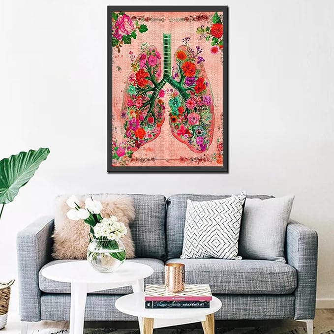 Flower Organs Jigsaw Puzzle Vintage Lungs Floral 1000 Pieces Puzzles Game Human Anatomy Jigsaw Puzzles for Adults Home Decor DIY Craft Puzzle Gift for Friends and Family 20 x 27 Inch
