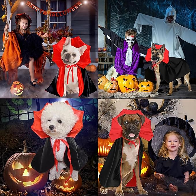Halloween Pet Cape Custom, Gothic Cat Dogs Robe Decor, Vampire Cloak Wizard Outfit Pets Clothes Accessories for Witch Cosplay Apparel for Small Medium Dogs Cats Supplies(Red)