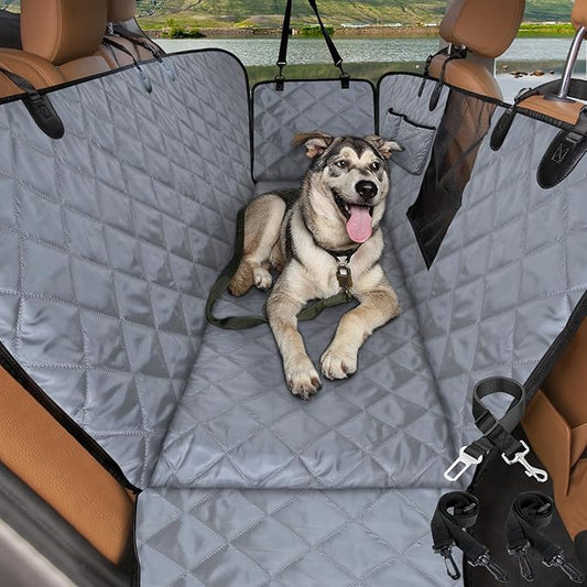 Dog Hammock for Car | Mesh Window & Safety Belt | 100% Waterproof Back Seat Pet Cover for Dogs Safe Travel with Side Door Protectors | Non-Slip, Scratchproof Rear Seat Cover for Cars, SUVs, Trucks