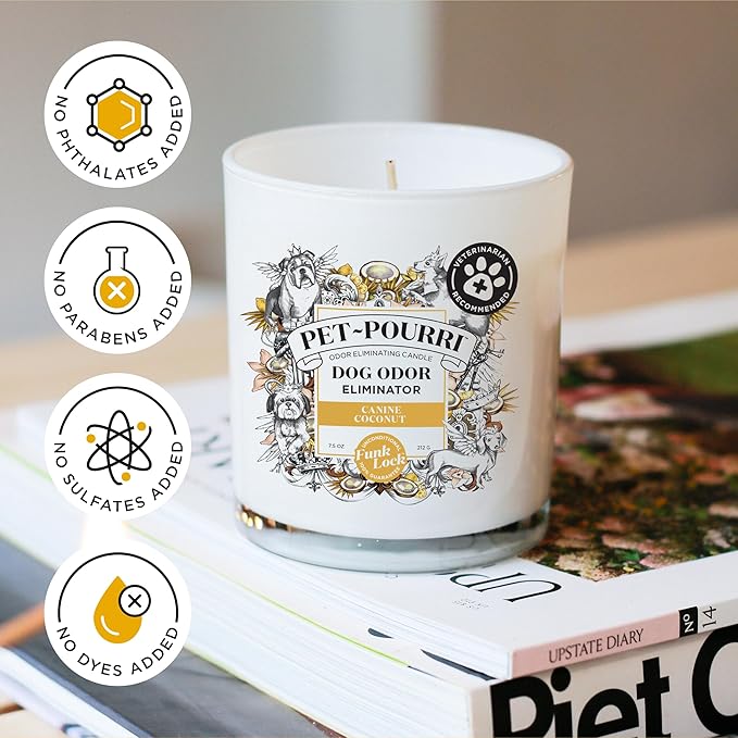 Pet-Pourri Canine Coconut Dog Deodorizer Candle – Puppy & Dog Safe – Plant Based Ingredients & Wax – Vet Approved – Aromatherapy & Air Freshener for Pet Odor – Scented with Bamboo, Jasmine & Pear