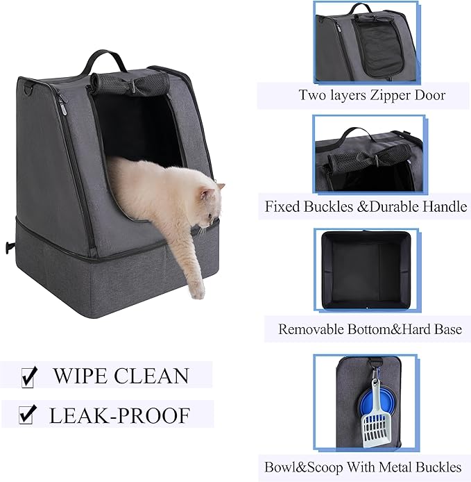apollo walker Portable Cat Travel Litter Box with Zipped Waterproof Bag,No Collapse with Hard Base Insert at Bottom, No Leakage, No Smell, Easy to Carry, Easy to Use in Hotels, Car Black