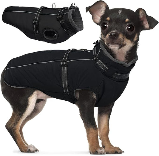 PUMYPOREITY Dog Coat with Harness Built in, Reflective Fleece Jacket, Thick and Warm Winter Coat, Medium Dog Jacket with Zip, Cold Weather Coats for Outdoor, Windproof Pet Snowsuit, Black, M