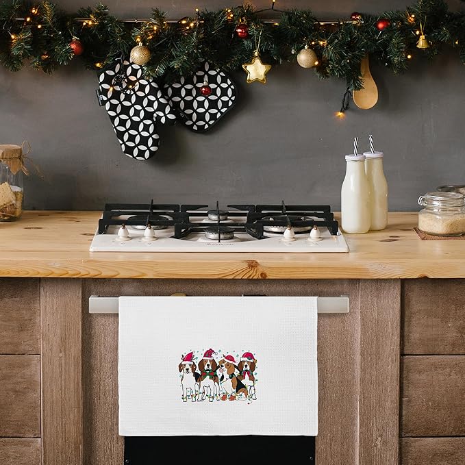 Beagle Christmas Kitchen Towels, Beagle Gifts Dish Towels Tea Towels for Kitchen, Christmas Hand Towels for Bathroom Kitchen Decor, 16x24 Inches
