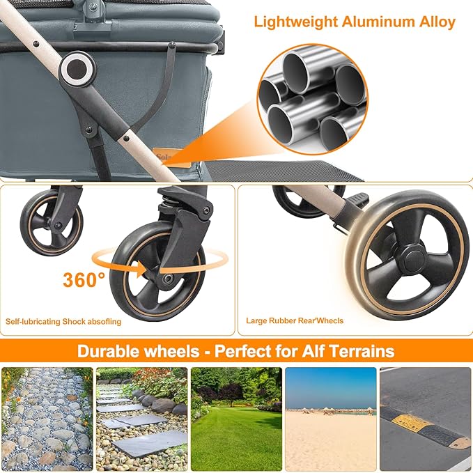 Double Dog Stroller for Small & Medium Pets - 4 Wheel Jogger with Detachable Cat Carriage, Dog Strollers Spacious Storage Basket and One-Button Foldable Design