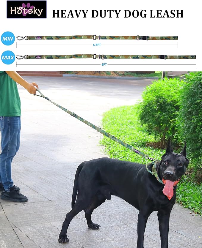 Hotsky Heavy Duty Dog Leash,4.5-6 FT Adjustable Durable Nylon Seatbelt Lead with Two Padded Traffic Handle and Carabiner for Large Medium and Small Breed Dogs,Camo