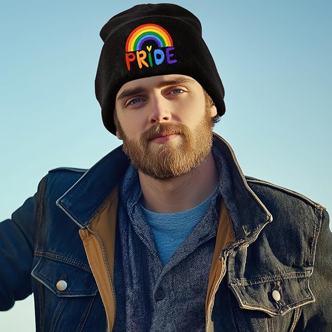 Fish Embroidery Beanie Hat Winter Warm Knit Cuffed Skull Cap for Women Men