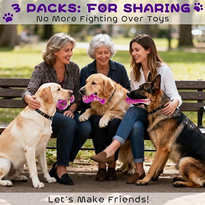 WinTour Dog Chew Toys for Aggressive Chewers 3 Pack, Indestructible Dog Toy to Keep Them Busy, Tough Dog Toys for Aggressive Chewers for Small, Medium and Large Breeds, Beef Flavor, Purple