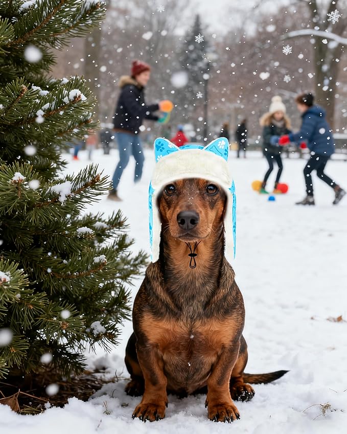 PET SHOW Dog Trapper Hat Winter Hat for Small Medium Dogs Warm Fleece Aviator Hats with Ear Flaps Adjustable Outdoor Boy Pet Pilot Costume Cap M-Blue Paw/Without Ear Holes