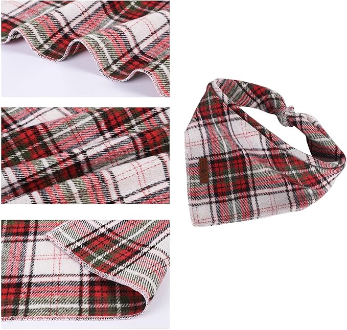 Lionet Paws Christmas Dog Bandana Washable Cotton Handkerchief Scarf Triangle Red Green Plaid Grey Dog Bandanas for Small Medium Large Dogs Girl Boy
