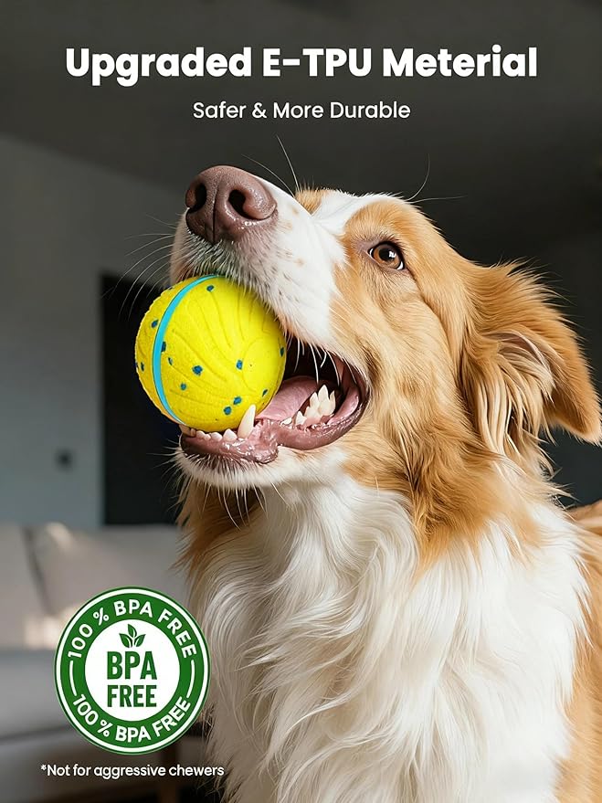 Smart Interactive Dog Balls, Automatic Moving Ball for Medium and Large Dogs, E-TPU New Material, Motion Activated Rolling & Rotating Bouncy Toy for Dog Enrichment & Stimulation