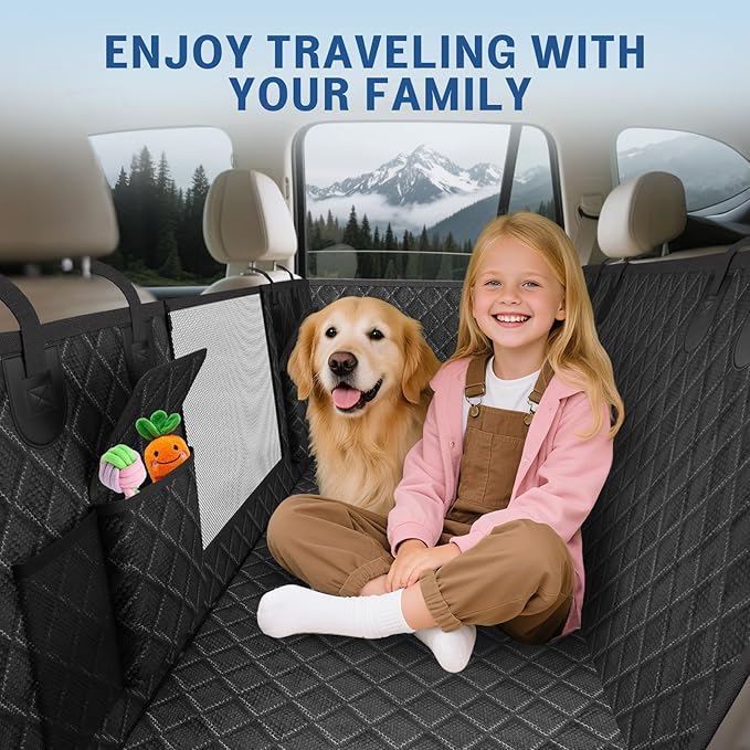 Dog Car Seat Cover for Back Seat：Waterproof Back Seat Extender for Dogs - Hard Bottom Car Seat Cover for Dogs with Door Protectors - Dog Car Seat for Traveling and Camping with Pets