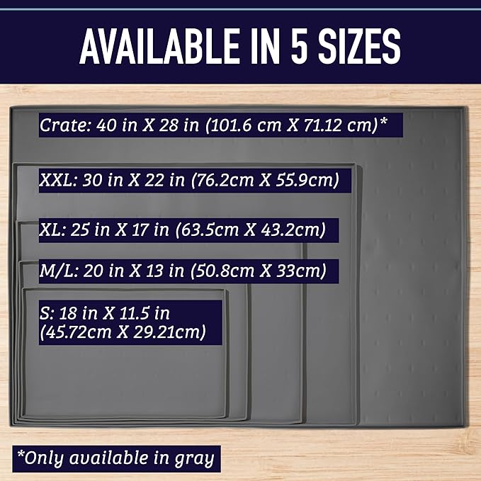 Leash Boss Dog Food Mat - Waterproof Cat & Dog Bowl Mat for Food and Water, Silicone Pet Feeding Mats for Floors, Non-Slip Placemat with High Edges, Puppy Essentials (ML: 20"x13", Beige)