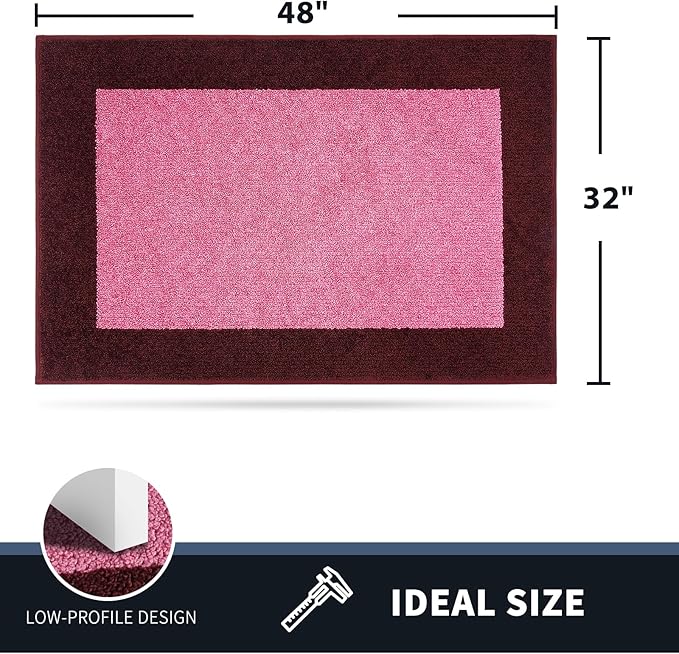 PURRUGS Dirt Trapping Door Mat 32" x 48", Non-Slip/Skid Machine Washable Entryway Rug, Shoes Scraper, Throw Rug, Super Absorbent Area Rug for Muddy Wet Shoes and Paws, Pink & Burgundy Red