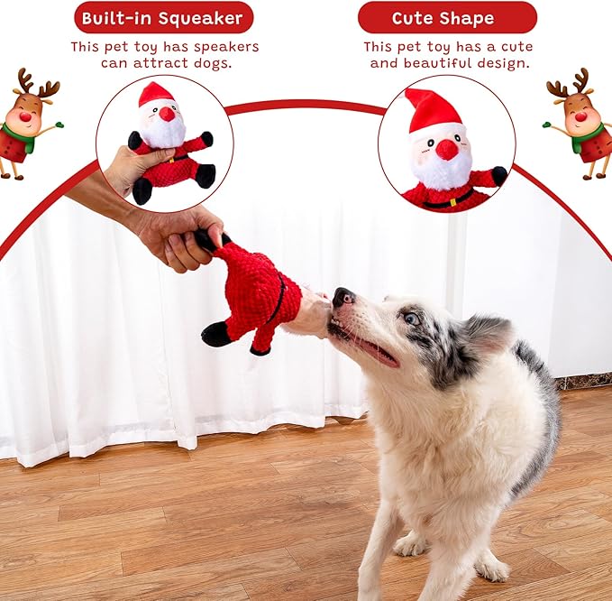 Hollypet Christmas Squeaky Plush Stuffed Durable Dog Toys, Cute Puppy Chew Toys for Small, Medium and Large Breed Dogs, Sitting Santa Claus