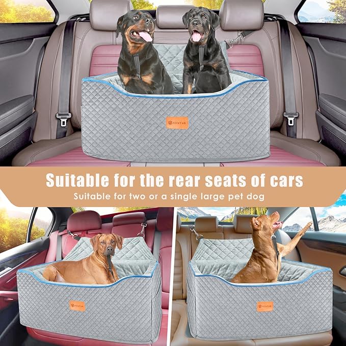 Dog Car Seat Large Size Dog, Washable Large Dog Car Seat, Detachable Memory Foam Pet Car Seat, Dog Booster Car Seat for Large Dogs 60 lbs, with 2 Dog Seat Belt and Dog Blankets