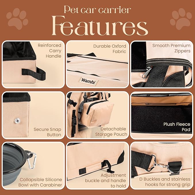 Large Cat Carrier Soft-Sided Travel Carrier - Fits 2 Cats or Small Dog, Portable Foldable Design with Litter Box, Bowl & Fleece Pad, 24” x 16.5” x 16.5”