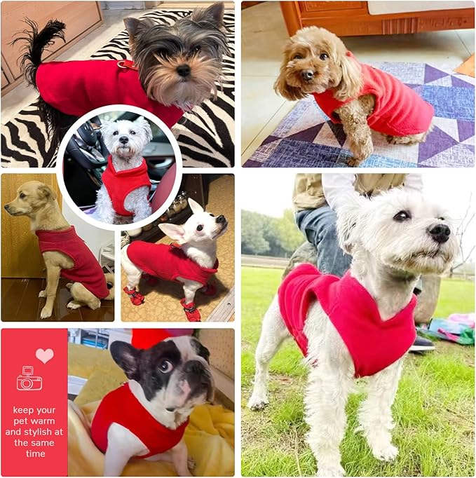 PETCARE Small Dog Sweater Cat Fleece Vest Soft Dog Jacket with Leash O-Ring Winter Warm Pet Pullover Coat Puppy Clothes for Small Dogs Cats Chihuahua Apparel Shih Tzu Costume, Red