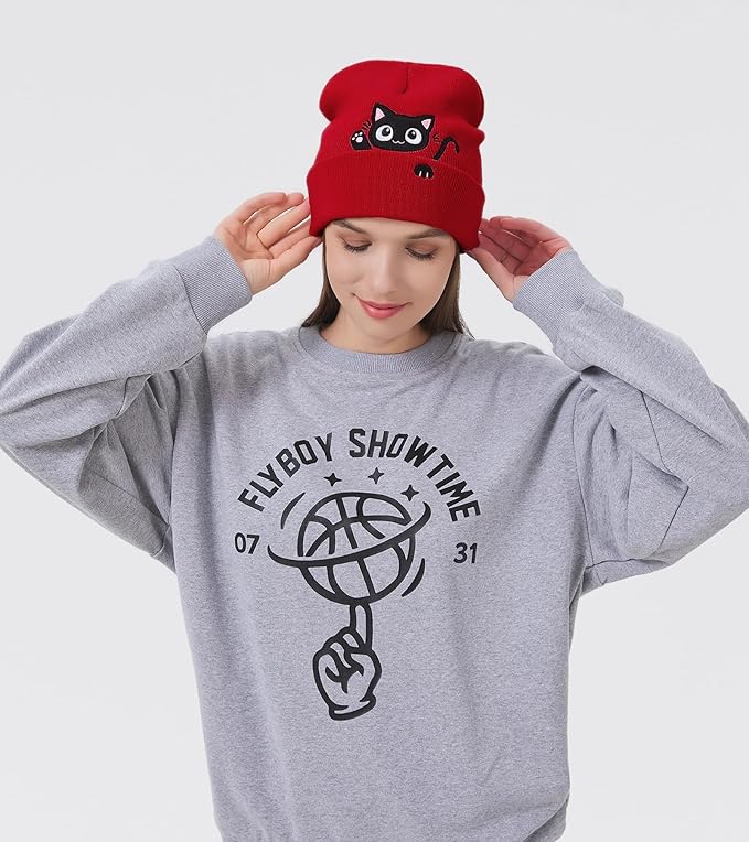 Cat Beanie Hats for Women Cute Cat Lovers Gifts Women's Winter Animal Knitted Hats for Girls