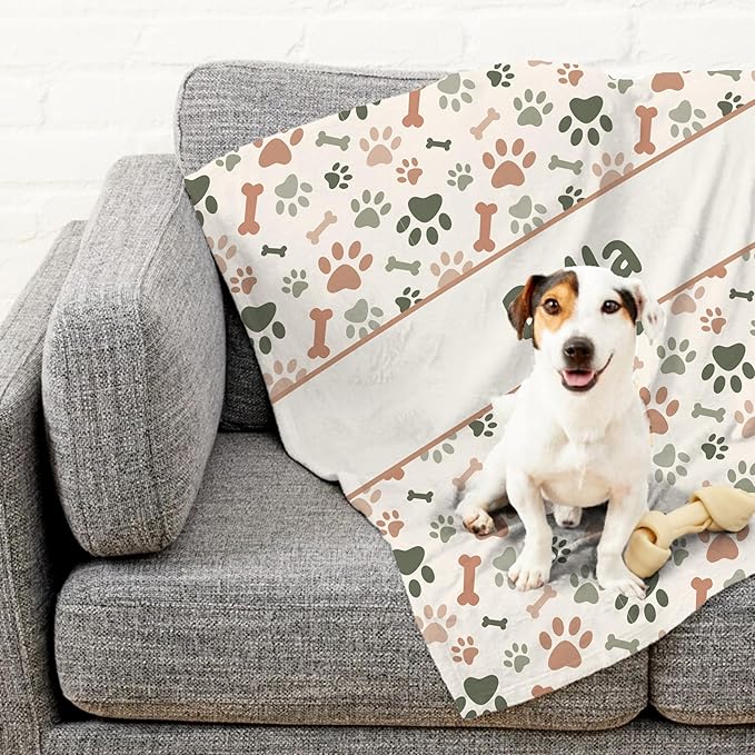Prints Next Day – Custom 60" x 80" Plush Pet Lightweight Blanket Personalized with Pet Lightweight's Name - Paw Pattern - Gift for Dog Owners - Printed in America