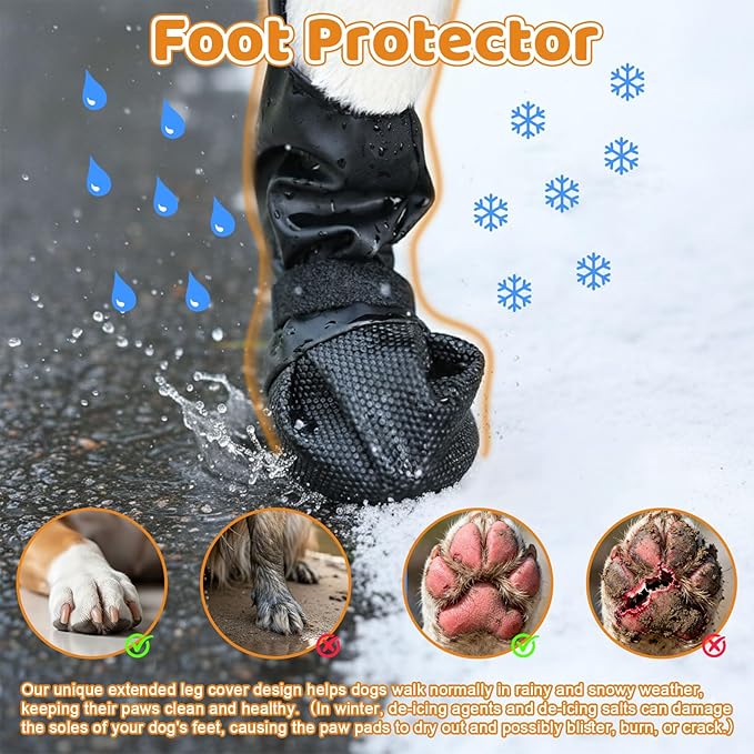 BECEMURU Suspender Dog Boots Leggings with Anti-Slip Sole for Small & Medium Dogs, Paw Protector, Perfect for Outdoor Walking, Hiking, Waterproof and Anti-Fall Dog Shoes with Adjustable Strap (L)