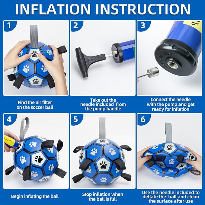 QDAN Dog Ropes Toys, Soccer Ball with Straps, Puppy Birthday Gifts, Durable Balls for Medium Large Dogs-Blue&Grey（8 Inch）