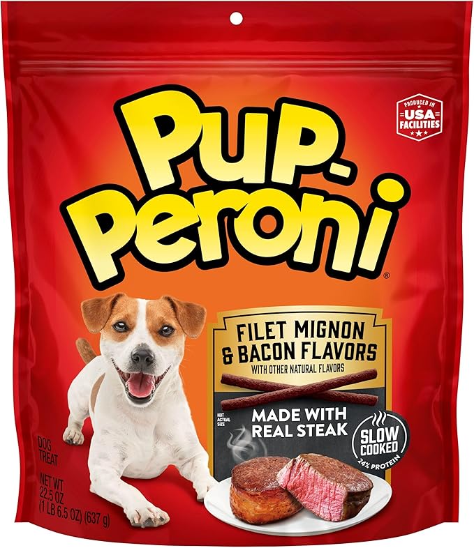 Pup-Peroni Dog Treats, Filet Mignon & Bacon Flavors, 22.5 Ounce, Made with Real Steak