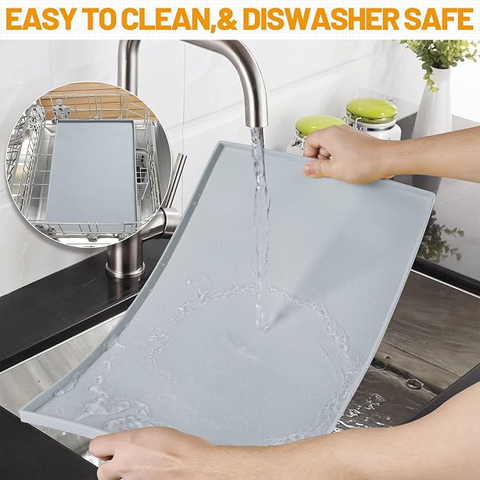 Hubulk Dog Feeding Mat,100% Waterproof Food Grade Silicone Pet Food and Water Bowl Placemat,Dishwasher, High Raised Edge to Prevent Spills,Nonslip Tray to Stop Messes on Floor（24"x16"x0.5", Mist）