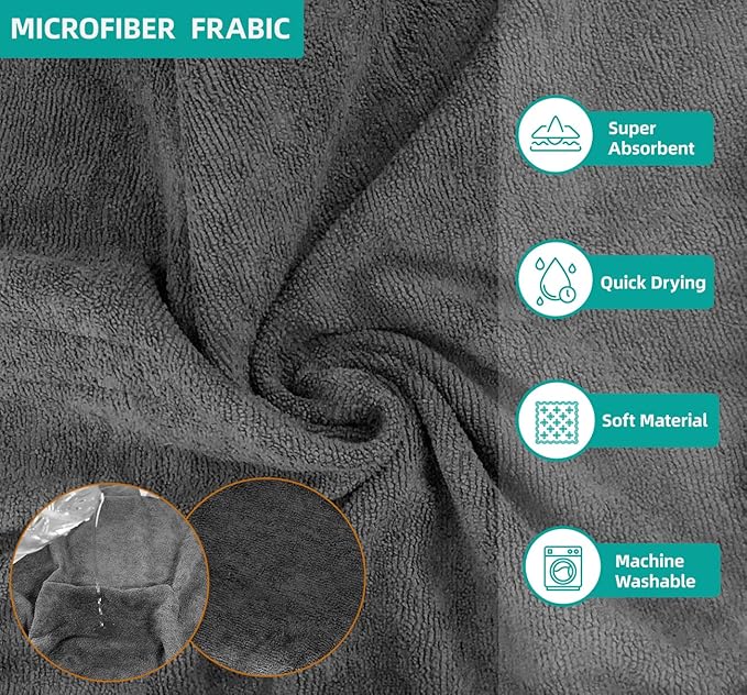 Dog Drying Coat Bathrobe Towel, Microfibre Material Fast Drying Super Absorbent Dog Bath Robe, Pet Quick Drying Moisture Absorbing with Adjustable Collar and Waist